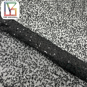 Vải ren lưới thun co giãn đính hạt sequin đen sang trọng, chất liệu ren lưới đính hạt kiểu Pháp dùng cho váy cưới, váy dạ hội - Product Image 4