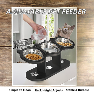 Adjustable Rounded Stylish Solid Pattern Waterproof <b>Ceramic</b> <b>Dog</b> Cat Food Water Bowl Elevated Wood Bamboo Stand - Product Image 2