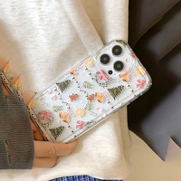 Coque de téléphone transparente et antichoc en TPU avec motif floral pour iPhone 16/15/14 – Nouveauté style Ins – Pendentif de Noël