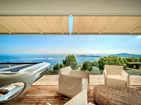 Auvent de terrasse extérieur moderne automatique en aluminium, imperméable, coupe-vent, protection UV, isolation thermique, télécommande