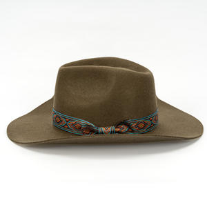 Chapeau de cowboy <span class=keywords><strong>Euro</strong></span>-Américain <span class=keywords><strong>à</strong></span> bord incurvé en 100 % laine australienne avec nœud rétro pour fêtes en plein air, voyages et hiver – Bonnet en feutre - Product Image 3