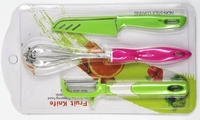 Portable 3 pièces coloré cuisine ensemble d'outils manuel batteur à oeufs fouet éplucheur couteau Combo pour la cuisson cuisson usine en gros
