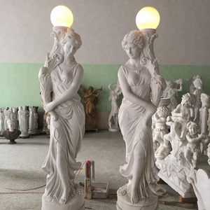 Statue de sculptures lumineuses en marbre grandeur nature pour femme avec lampe sur la tête - Product Image 3