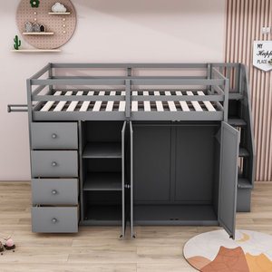 <span class=keywords><strong>Lit</strong></span> mezzanine en bois de style panneau moderne, taille standard, pour enfants, <span class=keywords><strong>avec</strong></span> armoires et tiroirs intégrés - Product Image 3