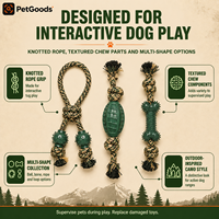Jouets pour chiens en corde camouflage avec balles en caoutchouc et os en latex pour chiens de taille moyenne à grande, jouet interactif à mâcher