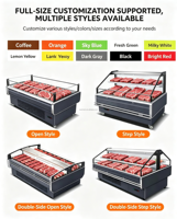 Vitrine réfrigérée commerciale de type européen en acier inoxydable avec base, éclairage LED pour viande crue, idéale pour marché frigorifique/buffet/chaudron