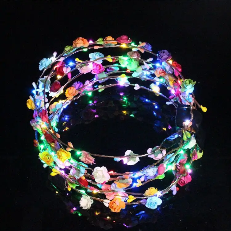 Dix lumières et dix fleurs bandeau Floral brillant Led mariage musique Festival fête jouets populaires serrure en plastique et clé