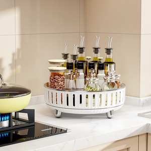 <b>Kitchen</b> Condiment Storage <b>Rack</b> Large Capacity Rotatable Metal Lid <b>Spice</b> Jar Organizer Desktop Tray L Size - Product Image 4