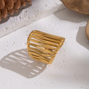 Pvd chapado en oro de acero inoxidable anillos multicapa mujeres hombres ajustable diseño elegante anillo de dedo joyería al por mayor - Product Image 3