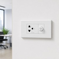 Placa de pared de montaje oculto de doble módulo Kolani 120, enchufe universal de 3 orificios + perilla de control de velocidad del ventilador, panel de PC blanco brillante