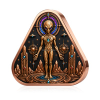 Pièce de collection souvenirs 1OZ en cuivre fin 999, pièce de défi triangulaire, relief 3D, placage antique, créature mystique extraterrestre