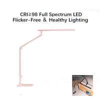 Lampe de bureau LED rose à double éclairage, commande tactile pour la luminosité et la couleur, idéale pour les chambres, les études, les étudiants ou le travail.