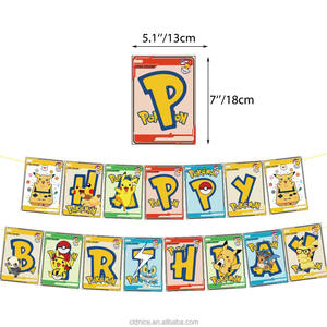 Nice <strong>Pokemoned</strong> Cartoon Children Custom Banner Wholesale Kid Birthday PikachuTheme Disposable <strong>Decoration</strong> Kit Set - Product Image 2