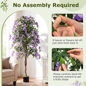 Lot de 2 arbres artificiels de glycine de 1,80 m, plantes artificielles à fleurs violettes <span class=keywords><strong>en</strong></span> pot de pépinière pour la décoration intérieure, du bureau, de la véranda et du salon - Product Image 4