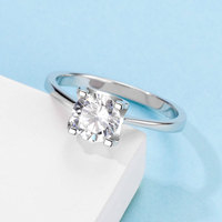 Anillo de Plata 925 con Baño de Rodio y Moissanita Redonda, Engaste de Puntas Moderno, Regalo para Ella