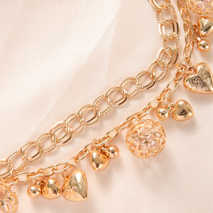 Bracelet à breloques cœur ajouré plaqué or, bijoux de fête multicouches pour femme, chaîne en alliage avec extension - Product Image 4