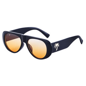 Lunettes de soleil ovales noires avec logo Palm Tree, monture en PC UV400, unisexes, tendance - Product Image 2
