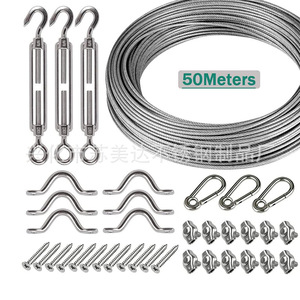 304 Stainless Steel <b>Cable</b> Rope 50M With Hooks And Hardware For <b>Outdoor</b> Camping Lighting Suspension Kit - Product Image 1