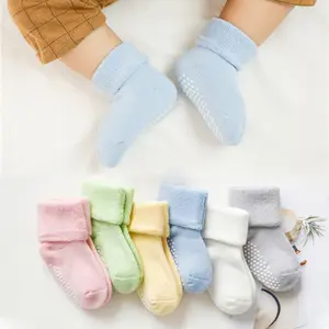 Chaussettes pour bébés, lot de 5 paires, antidérapantes, en coton, pour nouveau-nés, filles et garçons