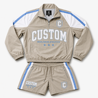 Ensemble de survêtement en nylon brodé avec logo personnalisé pour homme, style rétro hip-hop, tenue d'été, coupe-vent streetwear, ensemble court color block