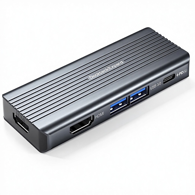 DockteckExpand 5-in-1 USB C Hub with Dual HDMI Monitor Adapter USB 3.0 Ports for Laptops & Tablets