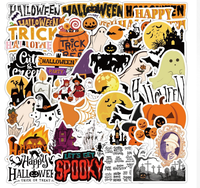 50 Autocollants Décoratifs Imperméables en PVC Style Graffiti Nordique pour Halloween, pour Gobelets, Téléphones Portables, Étiquettes d'Emballage Transfrontalières pour les Fêtes