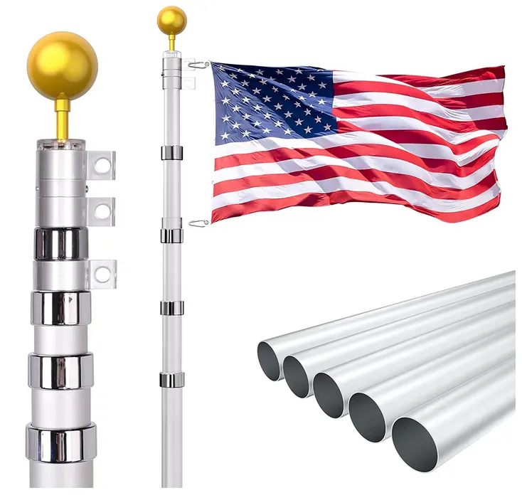 Heavy Duty 25FT Telescoping Flag Pole Kit  Aluminum Telescopic Flag Pole