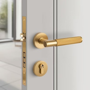 มือจับประตูแบบก้านโยกทรงกลม แข็งแรงทนทาน สีบรอนซ์ทองเหลือง ลายกันรอยขีดข่วน พร้อมชุดล็อคและโรเซตต์ สำหรับประตูภายใน - Product Image 2