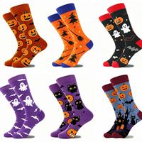 Chaussettes fantaisie à succès sur le thème d'Halloween, mi-mollet, imprimées crâne, chat noir, toile d'araignée, en coton, pour hommes, pour cosplay festif