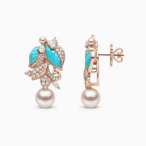 طقم مجوهرات فاخر من قطعتين من ليكسين، قلادة وخاتم وأقراط بتصميم أوراق شجر زرقاء-خضراء مع لؤلؤ للحفلات والأعراس - Product Image 5