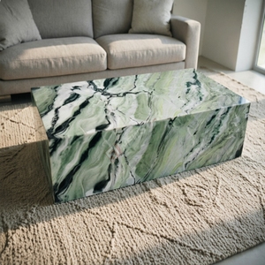 High End Polished Surface Premium Cloudy Green <b>Marble</b> Coffee <b>Table</b> Modern Plinth Side Living Room Furniture - Product Image 3