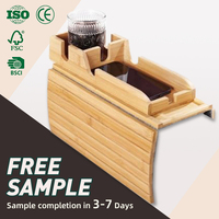 WDF Nouveauté Plateau de canapé personnalisé avec porte-gobelets, plateau de bras, sous-verre de canapé, plateau de canapé pliable en bois de bambou pour salon