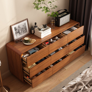 Solid Wood <b>Chest</b> Of Drawers Five Drawer Walnut Color <b>Storage</b> Cabinet For Bedroom Living Room - Product Image 5