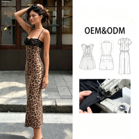 Commerce extérieur transfrontalier Nouvelle mode Sexy Transparent Fin Imprimé léopard Paillettes Camisole Fendue Dentelle patchwork ODM