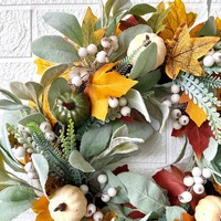 Guirlande de citrouilles en plastique de 40 cm avec feuilles d'érable, style européen et américain, décoration d'automne pour Halloween