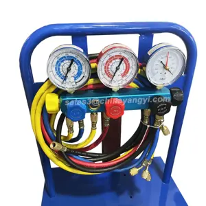 Portable Refrigerant Charging Station With 5-Valve Manifold Gauge and Dual Stage Vacuum Pump for Car Air Condition Repair