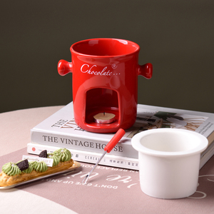 En stock : Ensemble de <span class=keywords><strong>fondue</strong></span> au chocolat en céramique de porcelaine 300 ml, mug à <span class=keywords><strong>fondue</strong></span> au fromage, chauffe-beurre, fourchette, bougie écologique - Product Image 3