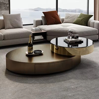 Table basse portable moderne à l'italienne pour bureau à domicile Mobilier de maison écologique en verre ovale en acier inoxydable haut de gamme