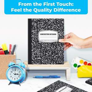Quaderno a Righe per College, 200 Pagine (100 Fogli), Copertina Rigida, Quaderno a Righe per College in Confezione Convenienza, Effetto Marmo Nero - Product Image 5