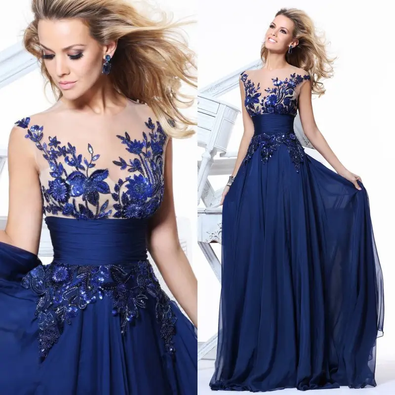 hot sale floor Long Evening Dress Lace & Spandex see through look & hollow patchwork 746778