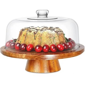 Base para Pastel de Madera de Acacia con Cubierta de Cristal para Exhibición de Postres, Uso en Restaurantes - Product Image 1