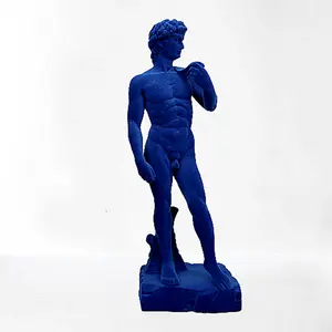 Estatua clásica de resina azul, escultura de David flocado
