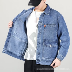 Nouveau Style Blouson <span class=keywords><strong>en</strong></span> <span class=keywords><strong>Jean</strong></span> pour <span class=keywords><strong>Homme</strong></span> Automne Col Revers Rétro Effet Usé Grande Taille Ample Haute Qualité Tendance Mode - Product Image 2
