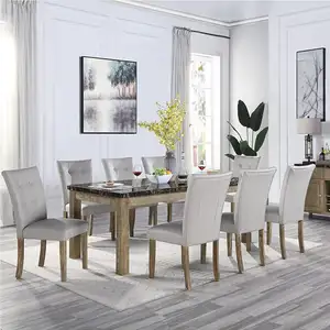 American Design Dinning Room Furniture Set Antique Oak Solid Wood With Black Marble Top Dinning Table Set