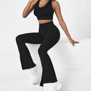 Pantalon de yoga taille mi-haute uni à jambe large et coupe cloche, effet amincissant et galbe fessier, pour femmes, vêtements de sport et leggings actifs, faible MOQ usine - Product Image 3