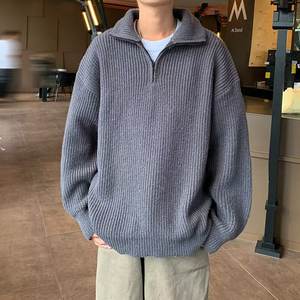 Pull <span class=keywords><strong>col</strong></span> <span class=keywords><strong>roulé</strong></span> demi-zip pour homme, style japonais rétro décontracté, tendance hiver, marque branchée, tricot épais et chaud, coupe ample - Product Image 2