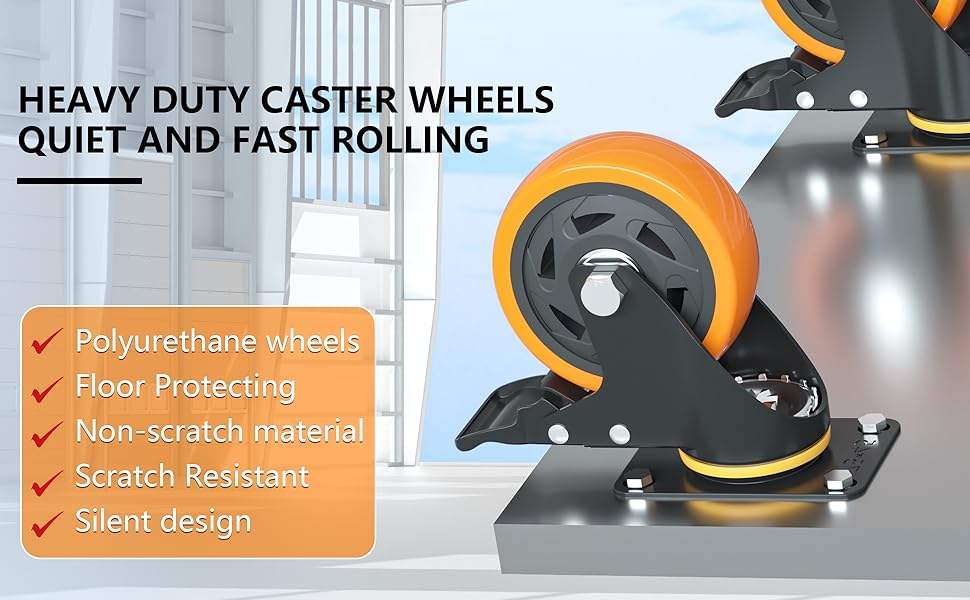 4Inch Caster Wheels Heavy Duty Casters with Brake Locking PU Casters Wheels for Furniture, Castor Wheels for Cart, Workbench