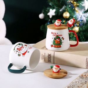 Juego de Tazas de Café de Cerámica Personalizadas Festivas con Tapa de Madera, Vajilla Navideña al por Mayor, Regalos de Navidad de 301 400 ml - Product Image 4