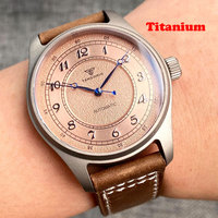 Montre-bracelet de pilote vintage 39mm NH35A Mouvement automatique T2 Boîtier en titane 200m Montre mécanique de plongée étanche Bracelet en cuir pour hommes