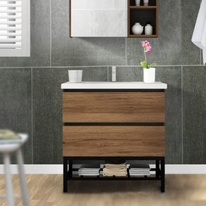 Meuble de salle de bain moderne monté en bois de <span class=keywords><strong>chêne</strong></span> massif en ligne technique double lavabo meuble avec lavabo et miroir - Product Image 6